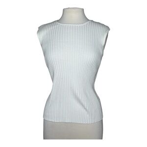 Vintage Y2K Preview International White Ribbed Tank Sleeveless High Neck Sz L